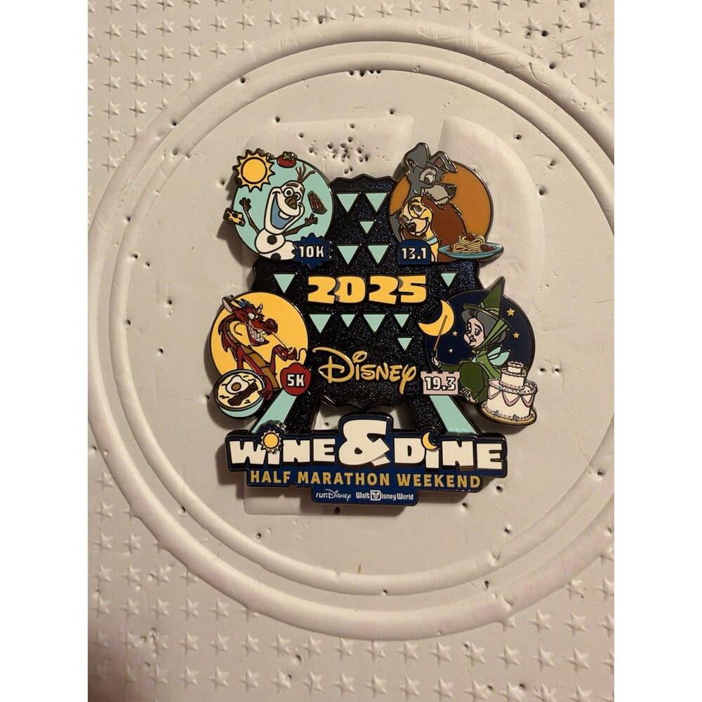 runDisney Jumbo Wine & Dine Half Marathon Weekend 2025 Pin Mushu Olaf Lady Tramp